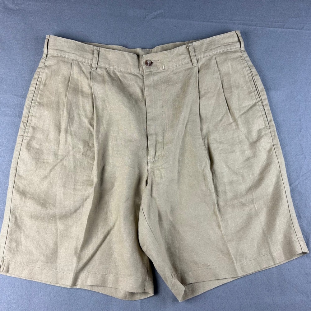 Jos. A. Bank Shorts Mens 36 Tan Pleated 100% Linen Sportswear Casual Classic - Picture 2 of 15